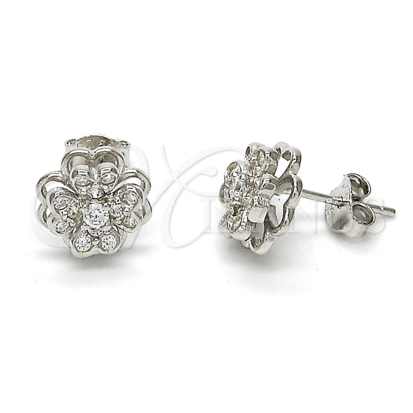 Sterling Silver Ring — Stud Earring Flower Design with White Cubic Zirconia — main product view — SKU 115130 | Plata 925 anillo — Stud Earring flor diseño with blanco Cubic Zirconia — SKU 115130