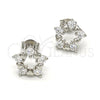 Sterling Silver Stud Earring, Star and Heart Design, with White Cubic Zirconia, Polished, Rhodium Finish, 02.285.0027