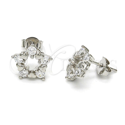 Sterling Silver Stud Earring, Star and Heart Design, with White Cubic Zirconia, Polished, Rhodium Finish for wholesale, main product view