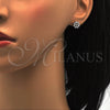 Sterling Silver Stud Earring, Flower Design, with White Cubic Zirconia, Polished, Rhodium Finish, 02.285.0029