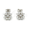 Sterling Silver Stud Earring, Flower Design, with White Cubic Zirconia, Polished, Rhodium Finish, 02.285.0029