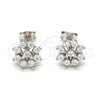 Sterling Silver Stud Earring, Flower Design, with White Cubic Zirconia, Polished, Rhodium Finish, 02.285.0029