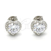 Sterling Silver Stud Earring, Heart Design, with White Cubic Zirconia and White Micro Pave, Polished, Raw, 02.285.0030