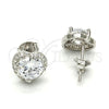 Sterling Silver Stud Earring, Heart Design, with White Cubic Zirconia and White Micro Pave, Polished, Raw, 02.285.0030
