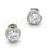 Sterling Silver Stud Earring, Heart Design, with White Cubic Zirconia and White Micro Pave, Polished, Raw, 02.285.0030