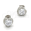 Sterling Silver Stud Earring, Heart Design, with White Cubic Zirconia and White Micro Pave, Polished, Raw, 02.285.0030