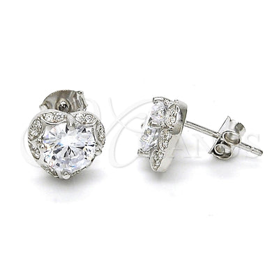 Sterling Silver Stud Earring, Heart Design, with White Cubic Zirconia and White Micro Pave, Polished, Raw for wholesale, main product view