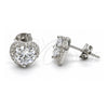 Sterling Silver Stud Earring, Heart Design, with White Cubic Zirconia and White Micro Pave, Polished, Raw, 02.285.0030
