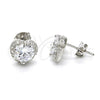 Sterling Silver Stud Earring, Heart Design, with White Cubic Zirconia and White Micro Pave, Polished, Raw, 02.285.0030