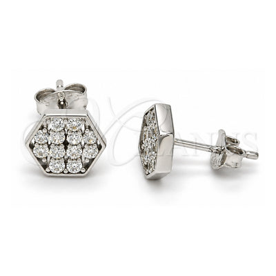 Sterling Silver Stud Earring, with White Cubic Zirconia, Polished, Rhodium Finish, 02.285.0031