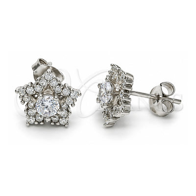 Sterling Silver Stud Earring, Star Design, with White Cubic Zirconia, Polished, Rhodium Finish, 02.285.0032