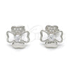 Sterling Silver Stud Earring, with White Cubic Zirconia and White Micro Pave, Polished, Rhodium Finish, 02.285.0033