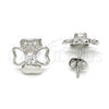 Sterling Silver Stud Earring, with White Cubic Zirconia and White Micro Pave, Polished, Rhodium Finish, 02.285.0033