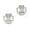 Sterling Silver Stud Earring, with White Cubic Zirconia and White Micro Pave, Polished, Rhodium Finish, 02.285.0033