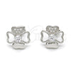 Sterling Silver Stud Earring, with White Cubic Zirconia and White Micro Pave, Polished, Rhodium Finish, 02.285.0033