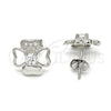 Sterling Silver Stud Earring, with White Cubic Zirconia and White Micro Pave, Polished, Rhodium Finish, 02.285.0033