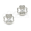 Sterling Silver Stud Earring, with White Cubic Zirconia and White Micro Pave, Polished, Rhodium Finish, 02.285.0033