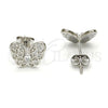 Sterling Silver Stud Earring, Butterfly Design, with White Cubic Zirconia and White Micro Pave, Polished, Rhodium Finish, 02.285.0034