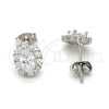 Sterling Silver Stud Earring, with White Cubic Zirconia, Polished, Rhodium Finish, 02.285.0035