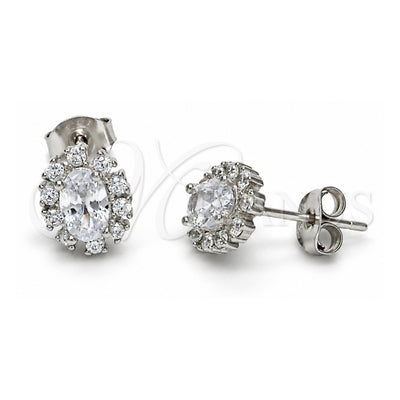Sterling Silver Stud Earring, with White Cubic Zirconia, Polished, Rhodium Finish, 02.285.0035