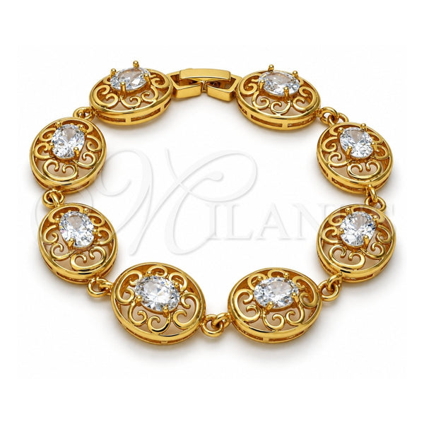 Oro Laminado Tennis Bracelet, Gold Filled Style with White Cubic Zirconia, Polished, Golden Finish, 03.266.0002.07 (14 MM Thickness, 7 Inches Length)