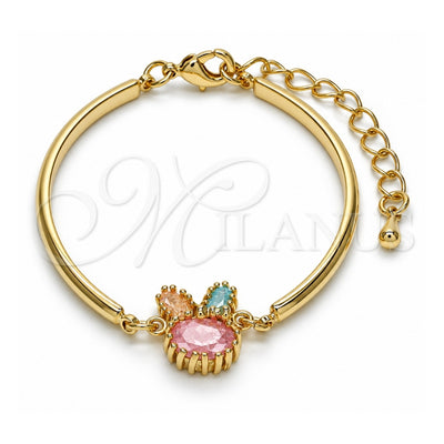 Oro Laminado Fancy Bracelet, Gold Filled Style with Multicolor Cubic Zirconia, Polished, Golden Finish, 03.65.1170.07 (03 MM Thickness, 7 Inches Length)