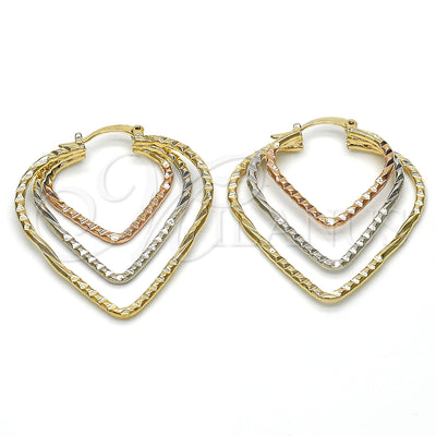 Oro Laminado aretes de aro — Medium Hoop Diamond Cutting Tricolor 02.65. por Mayoreo, vista principal del producto