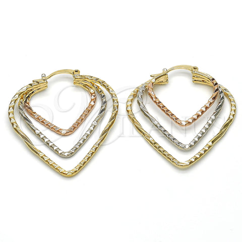 Oro Laminado Medium Hoop, Gold Filled Style Diamond Cutting Finish, Tricolor, 02.65.2526.30
