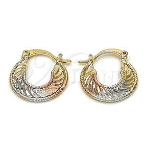 Gold Filled Hoop Earrings — Small Hoop Diamond Cutting Tricolor 02.65. — main product view — SKU 115174 | Oro Laminado aretes de aro — Small Hoop Diamond Cutting Tricolor 02.65. — SKU 115174