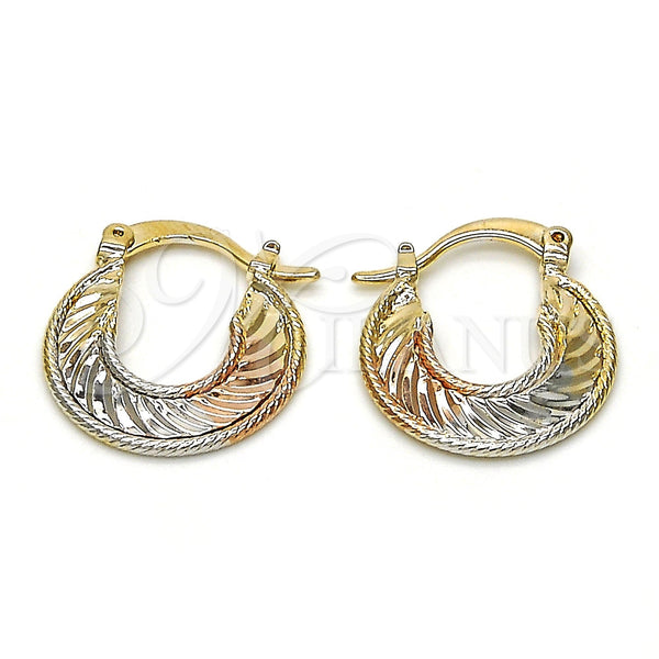 Gold Filled Hoop Earrings — Small Hoop Diamond Cutting Tricolor 02.65. — main product view — SKU 115174 | Oro Laminado aretes de aro — Small Hoop Diamond Cutting Tricolor 02.65. — SKU 115174
