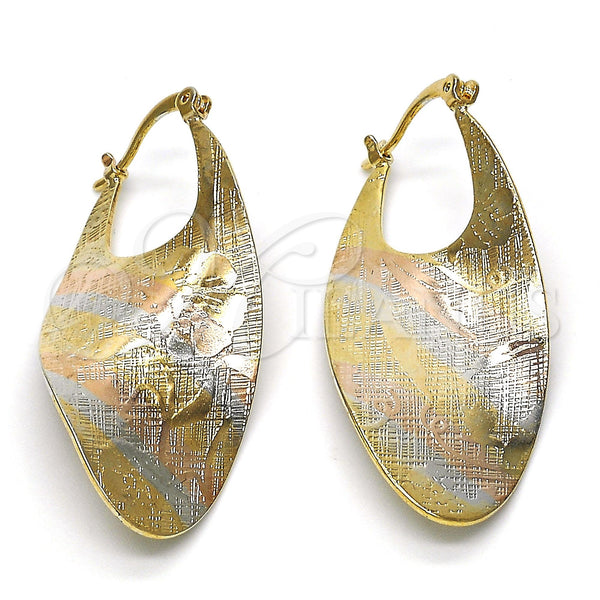 Gold Filled Hoop Earrings — Small Hoop Flower Design Polished Tricolor 02.65. — main product view — SKU 115175 | Oro Laminado aretes de aro — Small Hoop flor diseño pulido Tricolor 02.65. — SKU 115175