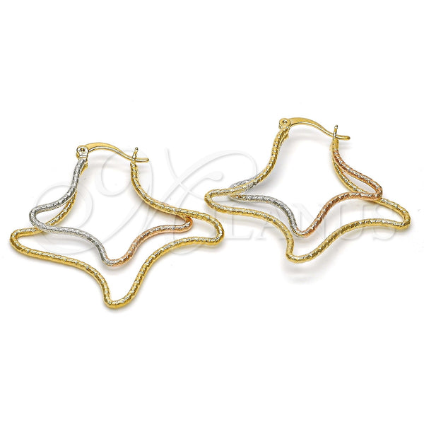 Gold Filled Hoop Earrings — Medium Hoop Diamond Cutting Tricolor 02.65. — main product view — SKU 115176 | Oro Laminado aretes de aro — Medium Hoop Diamond Cutting Tricolor 02.65. — SKU 115176
