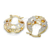 Oro Laminado Small Hoop, Gold Filled Style Flower Design, Diamond Cutting Finish, Tricolor, 02.65.2530.20