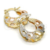 Oro Laminado Small Hoop, Gold Filled Style Flower Design, Diamond Cutting Finish, Tricolor, 02.65.2530.20