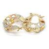 Oro Laminado Small Hoop, Gold Filled Style Flower Design, Diamond Cutting Finish, Tricolor, 02.65.2530.20