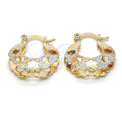 Oro Laminado aretes de aro — Small Hoop flor diseño Diamond Cutting Tricolor 02.65. por Mayoreo, vista principal del producto