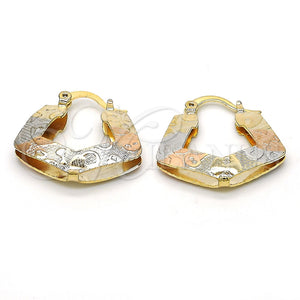Gold Filled Hoop Earrings — Small Hoop key and Lock Design Diamond Cutting — main product view — SKU 115179 | Oro Laminado aretes de aro — Small Hoop key and Lock diseño Diamond Cutting — SKU 115179