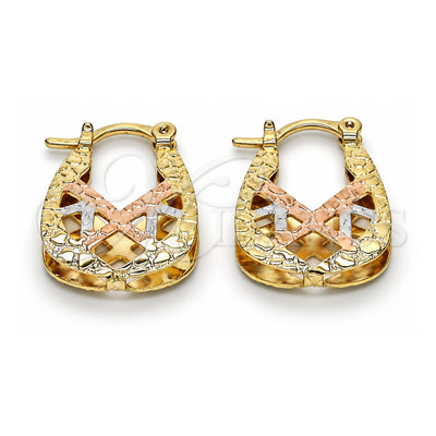 Oro Laminado Small Hoop, Gold Filled Style Diamond Cutting Finish, Tricolor, 02.65.2533.15