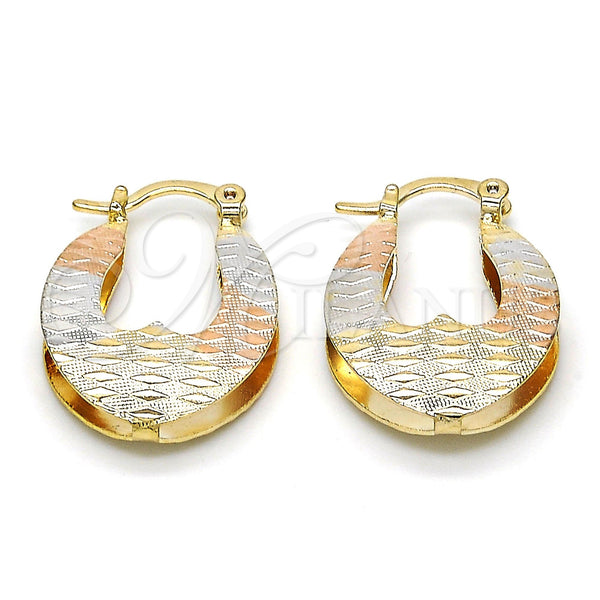Gold Filled Hoop Earrings — Small Hoop Diamond Cutting Tricolor 02.65. — main product view — SKU 115183 | Oro Laminado aretes de aro — Small Hoop Diamond Cutting Tricolor 02.65. — SKU 115183