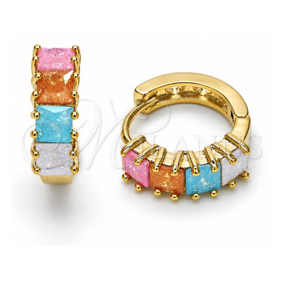 Oro Laminado Huggie Hoop, Gold Filled Style with Multicolor Cubic Zirconia, Polished, Golden Finish, 02.65.2554.15