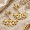 Oro Laminado Long Earring, Gold Filled Style with Ivory Pearl, Polished, Golden Finish, 02.09.0132
