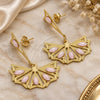 Oro Laminado Long Earring, Gold Filled Style with Rose Opal, Polished, Golden Finish, 02.09.0132.2