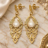 Oro Laminado Long Earring, Gold Filled Style with Ivory Pearl, Polished, Golden Finish, 02.09.0133