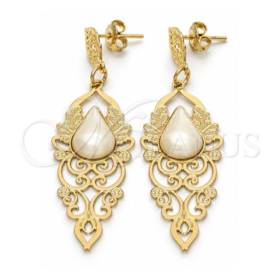 Oro Laminado Long Earring, Gold Filled Style with Ivory Pearl, Polished, Golden Finish, 02.09.0133