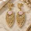 Oro Laminado Long Earring, Gold Filled Style with Rose Opal, Polished, Golden Finish, 02.09.0138.2