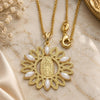 Oro Laminado Pendant Necklace, Gold Filled Style Guadalupe Design, with Gray Pearl, Polished, Golden Finish, 04.09.0054.18 (0.50 Gauge, 18 Inches Length)