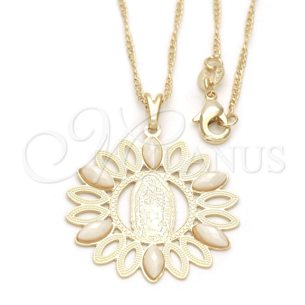 Gold Filled Necklace — Pendant Necklace Guadalupe Design with Gray Pearl Polished — main product view — SKU 115244 | Oro Laminado collar — Pendant Necklace Guadalupe diseño with Gray Pearl pulido — SKU 115244