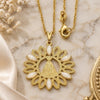 Oro Laminado Pendant Necklace, Gold Filled Style Caridad del Cobre Design, with Ivory Pearl, Polished, Golden Finish, 04.09.0055.18 (0.50 Gauge, 18 Inches Length)