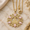 Oro Laminado Pendant Necklace, Gold Filled Style Caridad del Cobre Design, with Rose Opal, Polished, Golden Finish, 04.09.0055.1.18 (0.50 Gauge, 18 Inches Length)