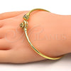 Oro Laminado Individual Bangle, Gold Filled Style Flower Design, with White Cubic Zirconia and White Micro Pave, Polished, Golden Finish, 07.233.0003 (03 MM Thickness, One size fits all)